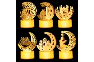 Hyunlai Ramadan Lampe, 6 Pièces Décoration Lumineuse Ramadan Table, Décoration Ramadan 2025, Ramadan Mubarak Décoratives Lumière, 3D LED Lumières de Ramadan pour Aïd Mubarak Musulmanes Decoration