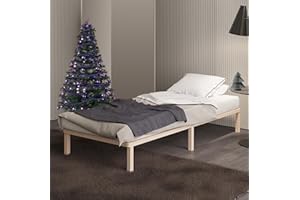 HANSALES Rama łóżka 70 x 200 cm Lisette ze stelażem z nóżkami – łóżko futonowe z litego drewna ze stelażem rolowanym – rama łóżka 250 kg – stabilne łóżko drewniane – nieobrobione, lite drewno z certyfikatem FSC®