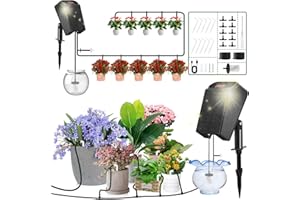 Geegear Solar Irrigation System Kit, 15W Rechargeable DIY Automatic Watering System with 15 Drippers & 15m Watering Hose Self Watering System for Plants for Balcony Gardens Greenhouses Courtyard