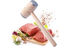 KADAX Attendrisseur à Viande, Marteau à Viande avec extrémité en métal, Double Face Maillet à Viande en Bois, Attendrisseur à Escalopes Rondes