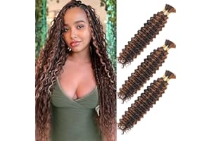 CAZSYSDD Deep Wave Bulk Hair for Braiding 22 inch No Weft Deep Wave Bundles Curly Braiding Hair Extensions for Boho Braids and Wavy Braiding 2 Braids Per Pack (P4/30#, 22inch (3pack))