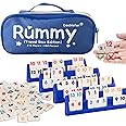 Doublefan Mini Rummy Set,Travel Size Rummy Game with Durable Canvas Bag, Classical Rummy Game for Adult and Kids,160Tiles, 6 Playing Rack, 1 Dice (2-6 Players)