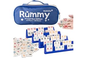 Doublefan Mini Rummy Set,Travel Size Rummy Game with Durable Canvas Bag, Classical Rummy Game for Adult and Kids,160Tiles, 6 Playing Rack, 1 Dice (2-6 Players)