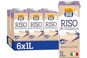 ISOLA BIO Bevanda di Riso Integrale Biologica, Senza Zuccheri Aggiunti, 100% Ingredienti Naturali, Senza Glutine, a Basso Contenuto di Grassi, per Vegetariani e Vegani, 6 Confezioni da 1 Litro