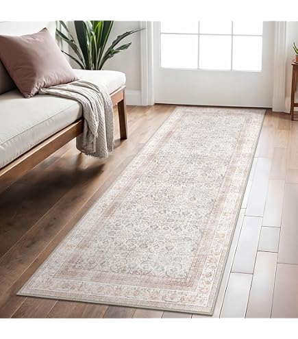 Tapis Vintage Beige Lavable Machine – 60x90 Cm, Dos Antidérapant, Poils Courts Doux, Pour Entrée, Salon, Chambre - 9