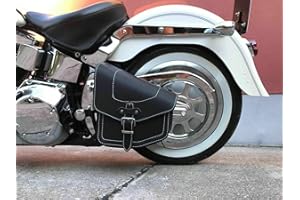Odin Black & White Orletanos Limited Edition Compatible with Harley Davidson Side Pocket Saddle Bag Leather Black Swing Bag Saddle Bag Slim Heritage Star Frame