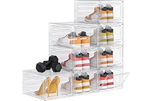 HOMIDEC Schuhboxen Stapelbar Transparent, 8 Stück Hartplastik Schuhkarton mit Deckel, Schuhaufbewahrung für Stöckelschuhe, Stiefeletten, Pumps, High Tops, für Größe 46, Transparent
