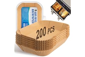 HUDDU 200 Pièces 22x14cm Papier Cuisson pour Ninja Air Fryer, Rectangulair Paper Liners Accessoires Compatible avec Ninja Foodi Dual Zone Double Stack et autres Double Airfryer