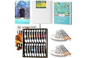 Inburit Painting Set, Art Supplies with 18 Color Acrylic Paints, 4 Blank Canvas, 2 * 8 Brushes, 2 Palette, Best Gift for Student Kids Adults