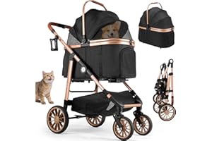 MAMIZO 4 in 1 Hundewagen, Hundebuggy bis 25kg, 4 PCS Gummiräder mit Stoßdämpfung, Faltbar Hund Kinderwagen, Hunde Buggy, Hundebuggy Hunde, Hundebuggy Geländegängig, Katzenwagen (Schwarz)