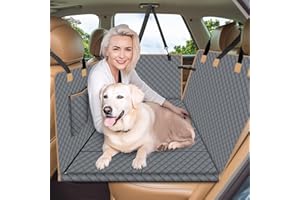 Lekespring Koc dla psa, na tylną kanapę ze stabilną płytą pilśniową i pasami bezpieczeństwa, wszechstronny, wodoszczelna mata dla psa, do wszystkich samochodów osobowych, SUV, szary-02