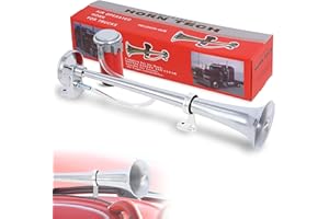GEKUFA Klaxon Camion 12V 120DB, Trompette Tracteur avec Compresseur, Klaxon tgv, Air Horn 12v pour Auto Train Motos Bateau Voiture (Argent 45cm Chrome Zinc)