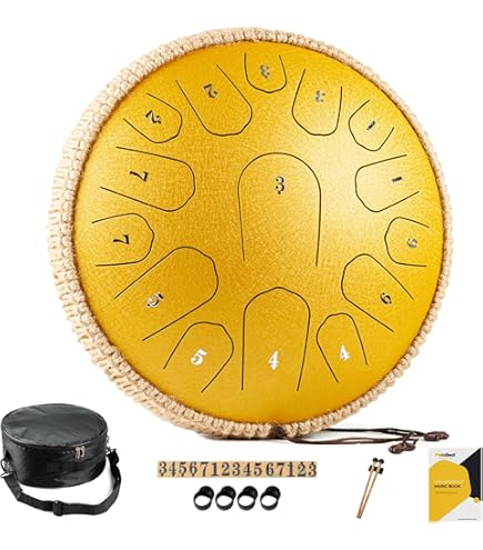 VEVOR Tongue Drum 356mm, Stalen Tongtrommel 15 Tonen, Regentrommel In D Majeur Toonsoort Regenklokkenspel Met 2 Stokken En Draagtas