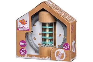 Eichhorn - Anneau hochet Baby Pure – en bois de hêtre certifié FSC 100%, jouet en bois durable, bruit de hochet, avec poignées, convient aux enfants dès les premiers mois de la vie