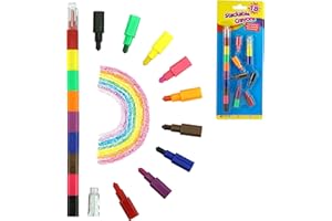 SRVertex Lot de 18 crayons de cire empilables multicolores faciles à prendre en main pour enfants - Accessoire de dessin fantaisie pour enfants