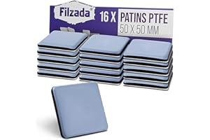 Filzada® 16x Patins pour Meubles Téflon Auto-adhésifs - 50 x 50 mm (carré) - Chaise de Planeur Professionnels/Planeur PTFE (Téflon)