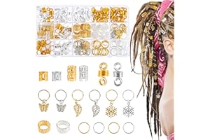 KIESWAN 180 Stück Dreadlocks Schmuck Haarringe für Zöpfe Gold Silber, Verstellbar Metall Braids Schmuck Haarperlen Wikinger Haarschmuck Zubehör mit Aufbewahrungsbox für Zöpfe Dekoration und Haarverlängerungen