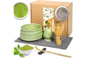 AMCHLEL 8 Pezzi Matcha Kit, Matcha Tea Kit, Ciotola Matcha, Matcha Whisk, Supporto Chasen, Cucchiaio di Matcha, Setaccio, Tovagliolo da Tè, Portacucchiaio, Set Matcha per Principianti Regalo