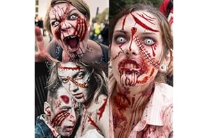 LAROI 215+ Stück 30 Blätt Temporäre Tattoos Halloween Narben Gesichtstattoo Frauen Männer Fake Wunden Blut Narben Halloween Tattoos Gesicht Zombie Makeup Schminke Erwachsene Gruselig Party Accessoires