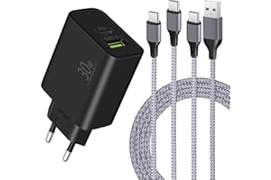 ‎MATAUMAHI MatauMahi Ładowarka USB C 30W z 2x Kable Typu C 2m, 2-Portowy Zasilacz i Kable, Szybka Ładowarka z PD3.0/QC3+, Wtyczka USB C Kompatybilny z iPhone 15, Samsung S24/S23, Xiaomi, Google Pixel 8/7/6, iPad