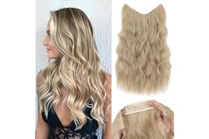 TESS 60 cm Extensiones Hilo Invisible Pelo Natural, Rubio Medio-Claro Extensiones Pelo Natural Ondulado 150g Extensiones de Pelo Sintético