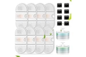 OrdasPet Lot de 16 filtres de rechange pour fontaine à chat et éponge avec résine et charbon actif Système de filtration quadruple pour fontaine à eau de 2,1 l pour chat