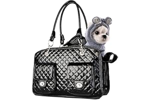 Betop House Soft-Sided Pet Travel Carrier Airline Approved for Pet Small Dog and Cat Collapsible, Black Shiny Patent Leather