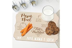 nagu® Bandeja Papa Noel - Bandeja Papa Noel Personalizada con tiernos Dibujos, Madera Sostenible 30x20cm, Incluye Letras para Personalizar Nombres y Fechas - Bandeja Navidad para Regalar a niños