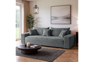 SOFILAND Cordo Schlafsofa 265×150 cm mit Bettkasten – Cord Sofa TILIA Breitcord, SoftTouch Komfort, Nosag-Federung, abnehmbare Kissen, Easy Clean & Pet Friendly (Grau)