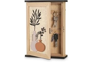 ‎WPAJIRZO WPAJIRZO Schlüsselkasten Holz - Dekorativer Schlüsselschrank mit kunstvoller Blumenvase-Verzierung, 6 Haken, Wandmontage oder freistehend