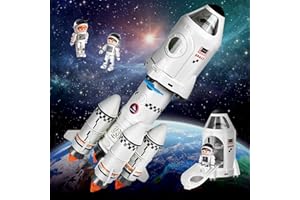 Herenear Razzo Spaziale, Space Shuttle Giocattolo per 3-8 Anni, con Astronauti e Lampada di Proiezione