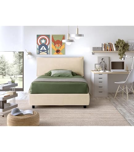 Dmora - Letto singolo Daim, Letto contenitore con rivestimento in