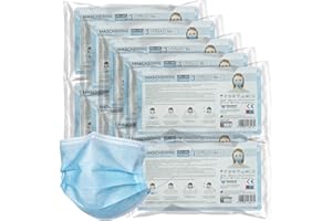 general merchandising 100 Mascherine Chirurgiche Azzurre Certificate CE | Mascherina chirurgica Azzurra con nasello regolabile | In pratiche bustine da 10pz