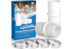 Villkin 2 x złączka węża z 4 x obejmy do węża basenowego w zestawie 2 szt. (32 mm x 32 mm, biały)