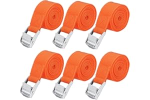 LFBEST 6Pcs Ratchet Tie Down Straps, 0.5m x 25mm Heavy Duty Orange Adjustable Lashing Straps Tensioning Belts with Quick Release Cam Buckle for Vans, Motorcycle, Trucks, Trailer, Luggage, Cargo