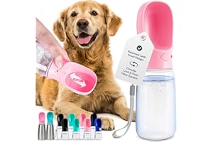 MalsiPree Portable Dog Water Bottle - Leak-Proof Bottles with Dog Bowls - Puppy Accessories Dog Water Dispenser - Drinking Water for Walking, Hiking, Travelling - Food Grade Plastic - 550ml, Pink