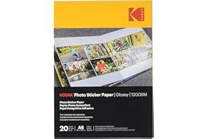 ‎KODAK KODAK Foto Sticker Paper 10 arkuszy samoprzylepnego papieru fotograficznego, wymiary 21 x 29,7 cm (A4), błyszcząca powierzchnia, 120 g/m², kompatybilny z drukarkami atramentowymi, kolor biały