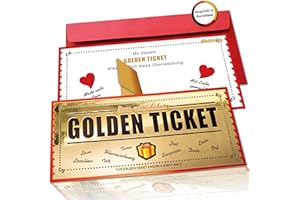 SIEESER Gutschein Goldenes Ticket mit Goldfolie, Rubbelaufkleber - zum selbst ausfüllen - für Geburtstag, Geschenk beste Freundin, Reise, Valentinstag (Herz mit rotem Kuvert)