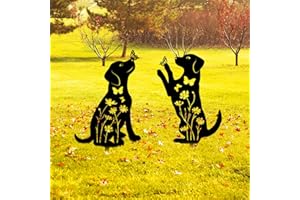 YiYa 2 Stück Metall-Gartendekoration Metall Hund Garten Dekoration Hund Animal Garden Stakes Gartendeko für Outdoor Rasen Tier Rasen Dekoration Schwarz Dekor