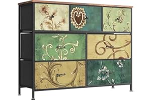 BHFFTHK Cómoda con 7 Cajones de Tela,Cómoda para Dormitorio,Unidad de Almacenamiento,Armario de Tocador Bohemio,Cajonera Industrial con Estructura Metálica,para Salón,Pasillo,Estilo Rústico