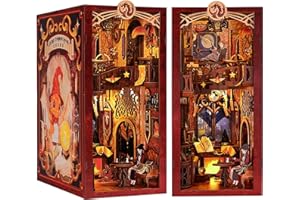 CUTEBEE DIY Book Nook Miniature Dollhosue Kit with Dust Cover,Booknook Miniature House Kits for Adults to Build Wooden 3Puzzle Art Model Kit (Flame Common Room RK01)