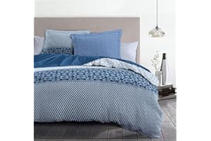 Home Linge Passion Bettbezug – 3-teilig | 100% Baumwolle – 57 Fäden | 2 Personen – 240 x 260 cm | NUIT BERBERE blau