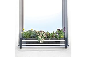 GREEN CREATIONS Set básico Masu SIN elemento decorativo, sujeta macetas ventana alféizar ventana exterior, carril telescópico 78-140cm, soporte anticaida de jardineras, soporte para maceteros, (antracita)