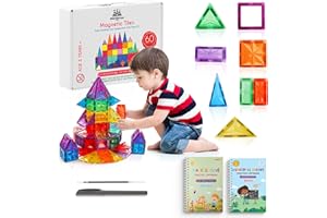 THINK LINK TOYS TLT Think Link Toys | Magnetic Tiles Building Blocks STEM for Kids | 60 Pieces with Copy Book | Educational and Creative Construction Toy | Gift for Boys and Girls Age 3 4 5 6 + | UK Brand