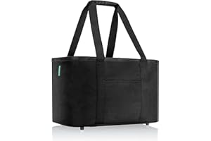 Cottara® Składana torba na zakupy, składana, ze wzmocnionym dnem i wygodnym uchwytem ze skóry PU, idealna jako składany koszyk na zakupy, torba do noszenia lub torba na zakupy, czarna, 30 l