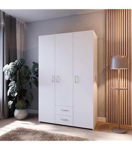 Armoire Dressing Demeyere 6 Portes - 5 étagères, 2 Tiroirs | Blanc Mat | 119x51x203cm | Fabriqué France