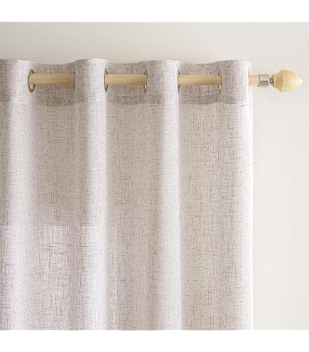 RNDRSSE Tende Trasparenti In Finto Lino Per Camera Da Letto E Soggiorno – Set 2 Pannelli Con Occhielli, 137x160 Cm Ciascuna, Bianco Sporco - 3
