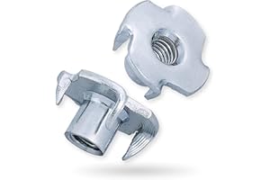 HEXATON Écrous à Griffes - M8 x 11 mm - Lot de 50 - Acier zingué - Écrous en T 4 Griffes Inserts pour Bois Assemblage de Meubles