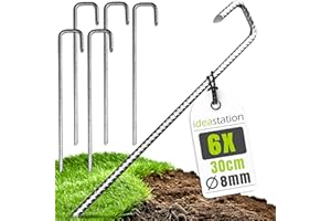 idea-station Bodenanker 6 Stück - 30 cm lang - Ø 8 mm - rostfreie Erdanker aus Bewehrungs-Stahl - sichere Boden Verankerung für Trampolin - Massive Erdhaken für den Garten