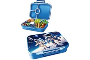‎JARLSON Jarlson® Brotdose für Kinder mit 4 Fächern BILLI - mit EXTRA Verschluss - TÜV geprüft - Lunchbox aus Tritan - Bento Box auslaufsicher – Jausenbox für Kindergarten, Schule ASTRONAUT BLAU